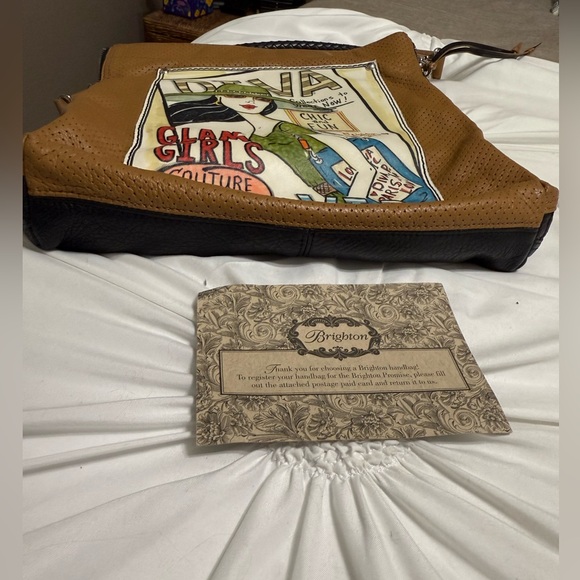 Brighton Diva Black/Brown Leather Bag Purse Handbag Graphic Glam Girls Fashion - Picture 14 of 14